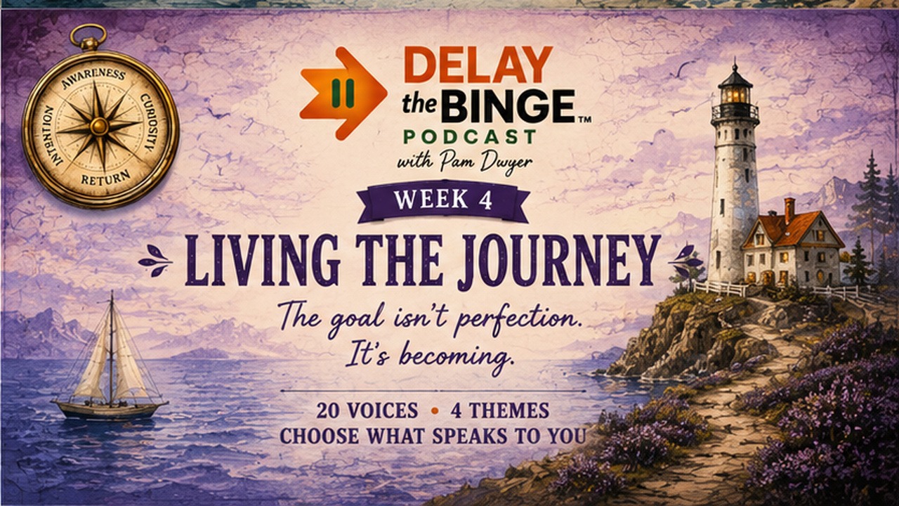 Living the Journey map from The Delay the Binge Journey showing five guest conversation stops